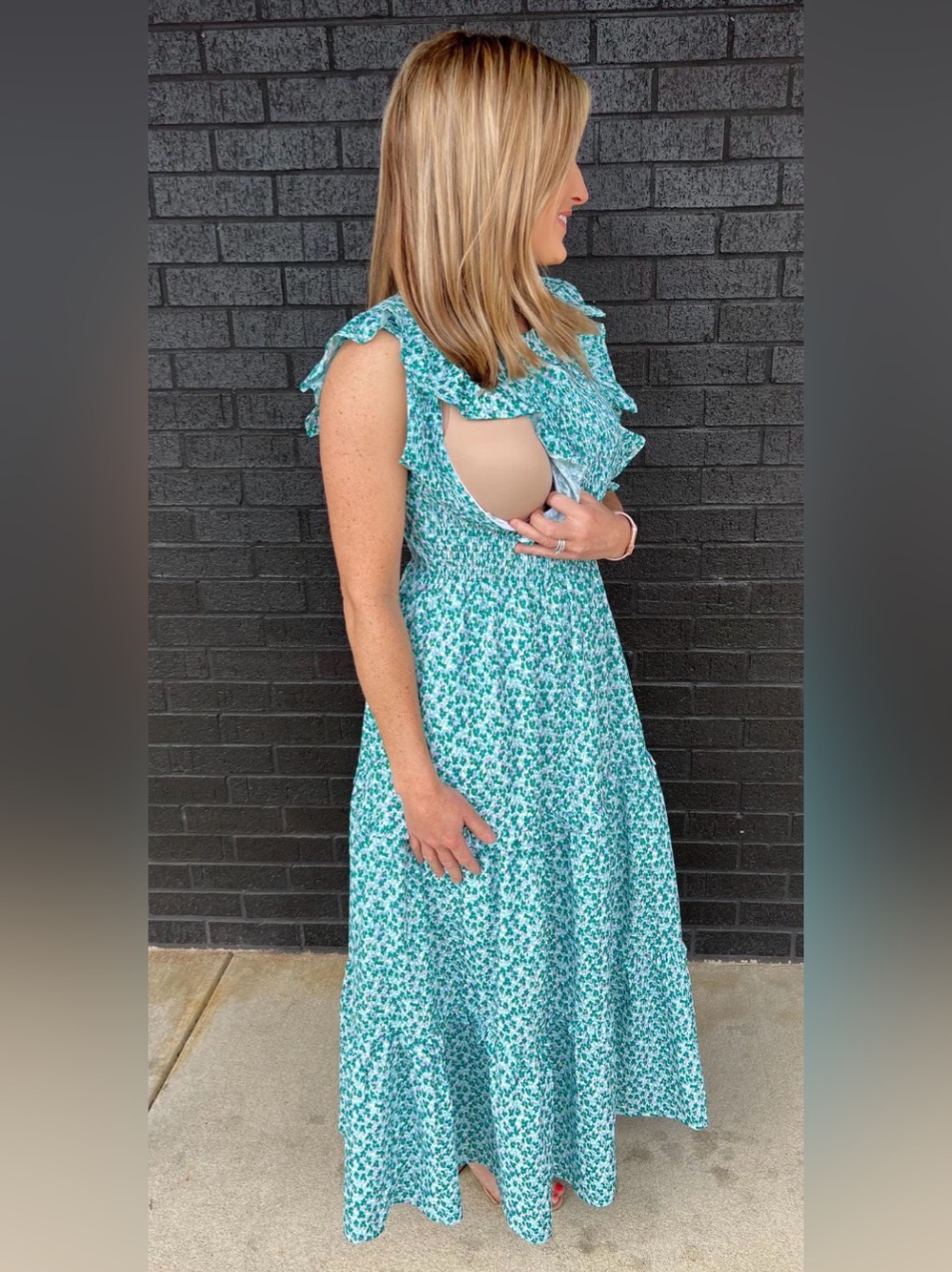 Nursing Queen NWOT Women's Smocked Floral Print Nursing Midi Dress Large - Picture 2 of 11